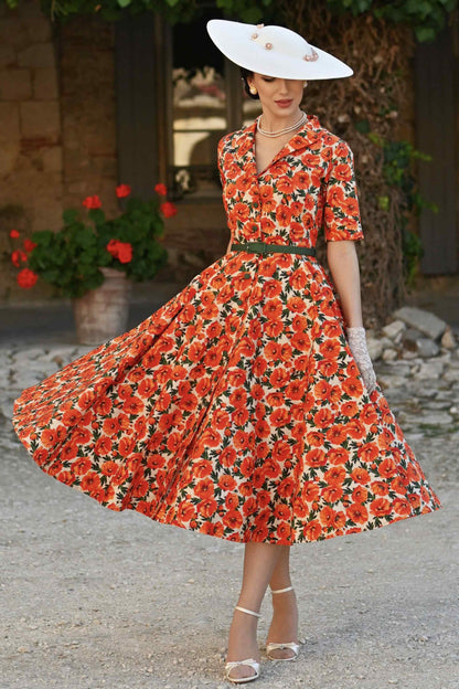 Mollie Orange Poppy Full Circle Shirt Dress