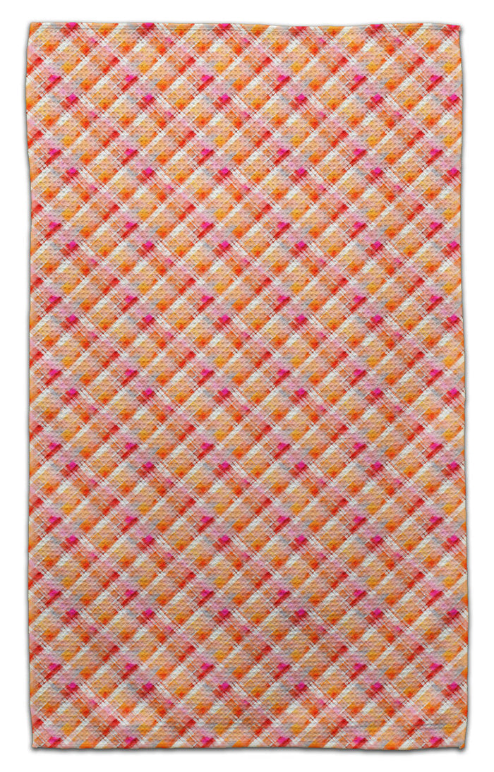Orange/Pink Plaid Waffle Weave Towel - CJ Bella Co.