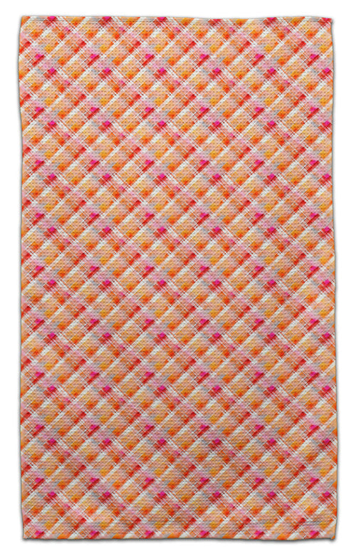 Orange/Pink Plaid Waffle Weave Towel - CJ Bella Co.