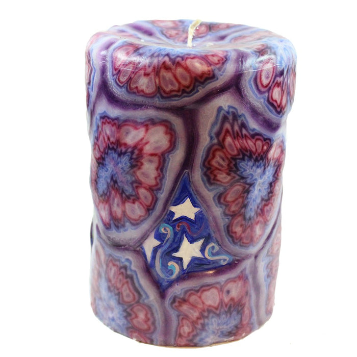 Painted Veneer Pillar Candle - Two Dragonflies And The Moon - Candlestock.com