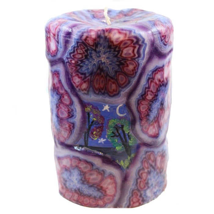 Painted Veneer Pillar Candle - Two Dragonflies And The Moon - Candlestock.com
