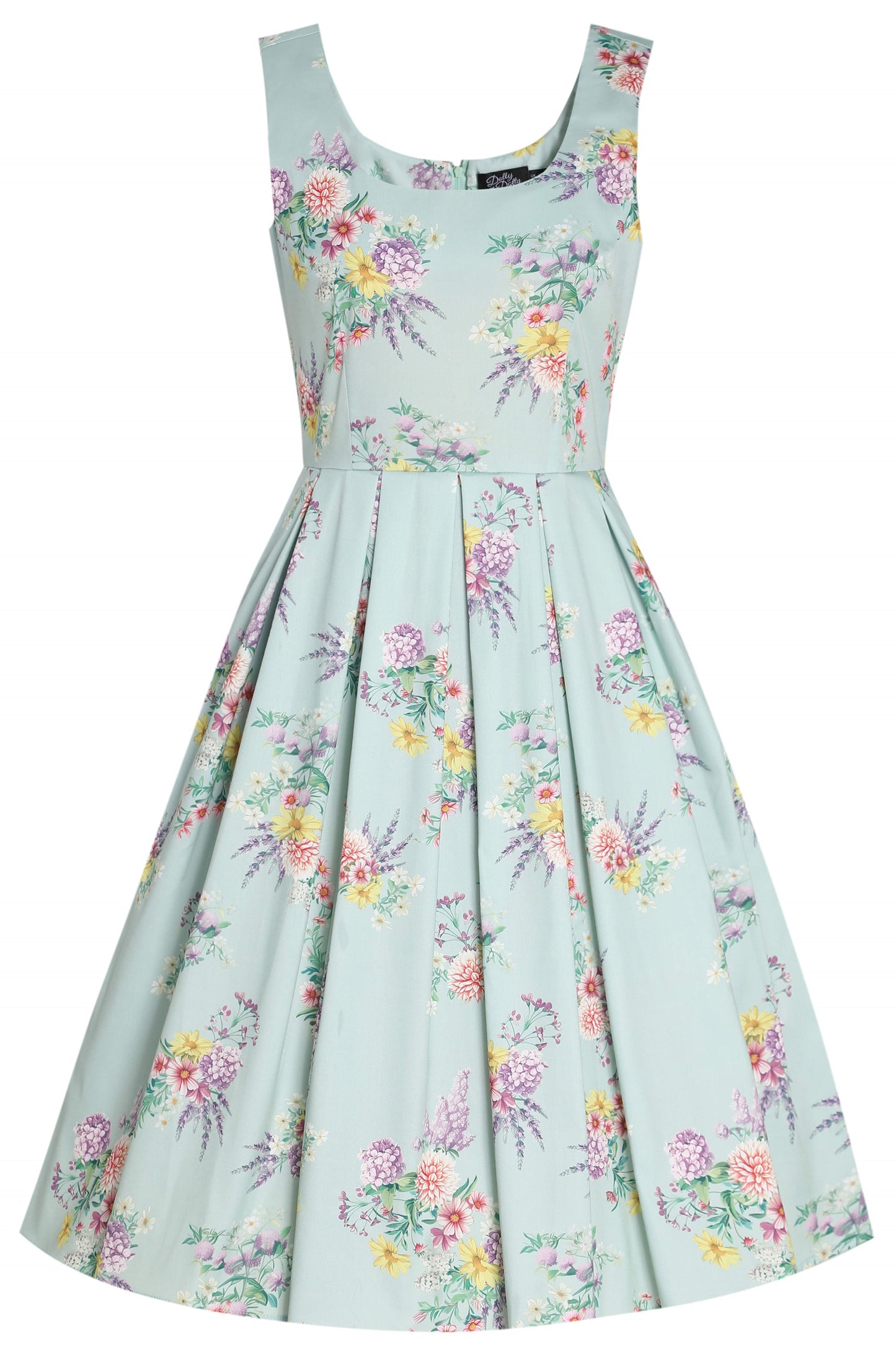 Amanda Pastel Floral Swing Dress In Light Green