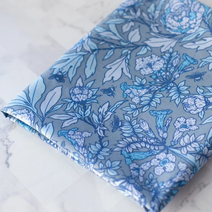 Peonies Tonal Blue Organic Poplin by Birch Fabrics