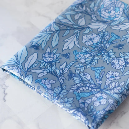 Peonies Tonal Blue Organic Poplin by Birch Fabrics