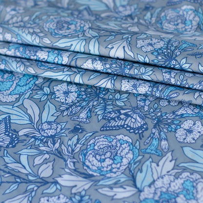 Peonies Tonal Blue Organic Poplin by Birch Fabrics