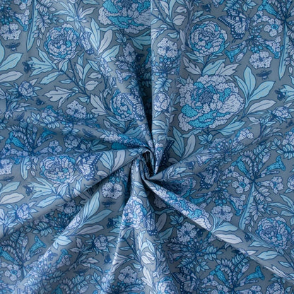 Peonies Tonal Blue Organic Poplin by Birch Fabrics