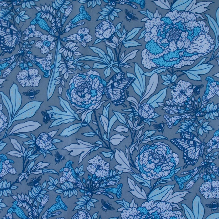 Peonies Tonal Blue Organic Poplin by Birch Fabrics