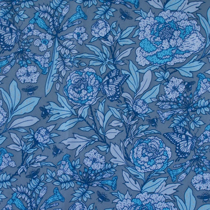 Peonies Tonal Blue Organic Poplin by Birch Fabrics