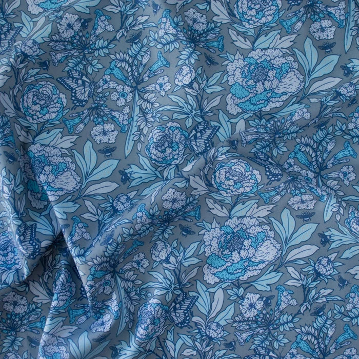 Peonies Tonal Blue Organic Poplin by Birch Fabrics