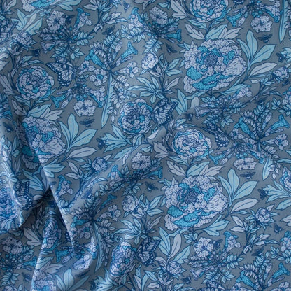 Peonies Tonal Blue Organic Poplin by Birch Fabrics