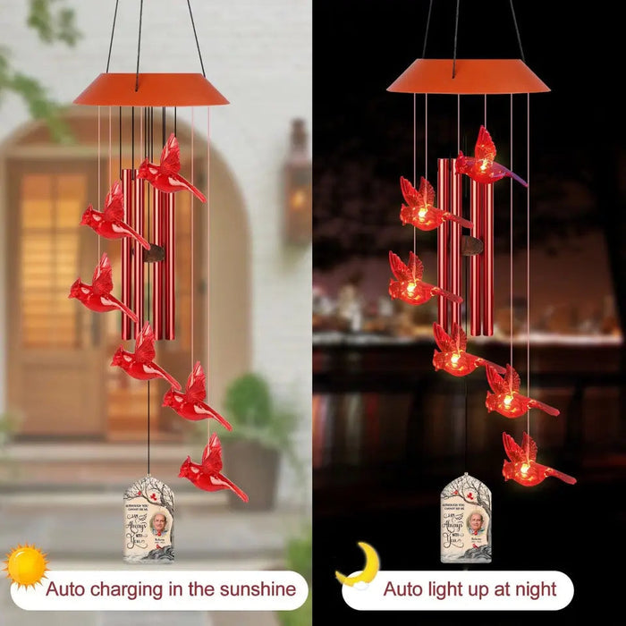 Personalized Cardinal LED Solar Wind Chime - Memorial Gift - A Limb Has Fallen