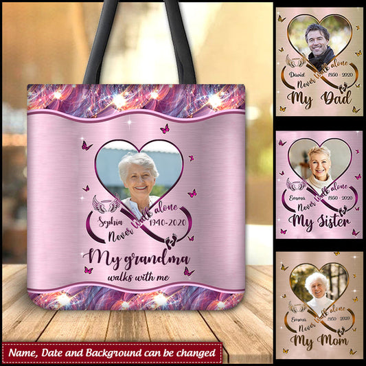 Personalized Infinity Memorial Never Walk Alone My Mom Walks With Me Tote Bag