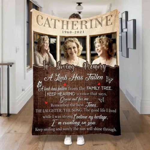Personalized Memorial Blankets With Pictures For Loss Of Mother, A Limb Has Fallen, In Memory Throw Blanket, Remembrance Memorial Blankets For Funerals