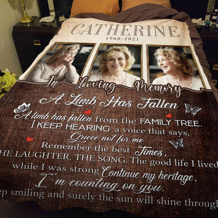 Personalized Memorial Blankets With Pictures For Loss Of Mother, A Limb Has Fallen, In Memory Throw Blanket, Remembrance Memorial Blankets For Funerals