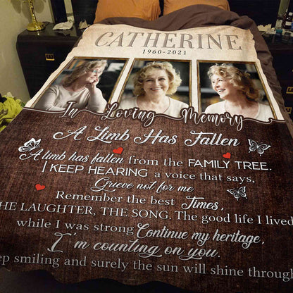 Personalized Memorial Blankets With Pictures For Loss Of Mother, A Limb Has Fallen, In Memory Throw Blanket, Remembrance Memorial Blankets For Funerals