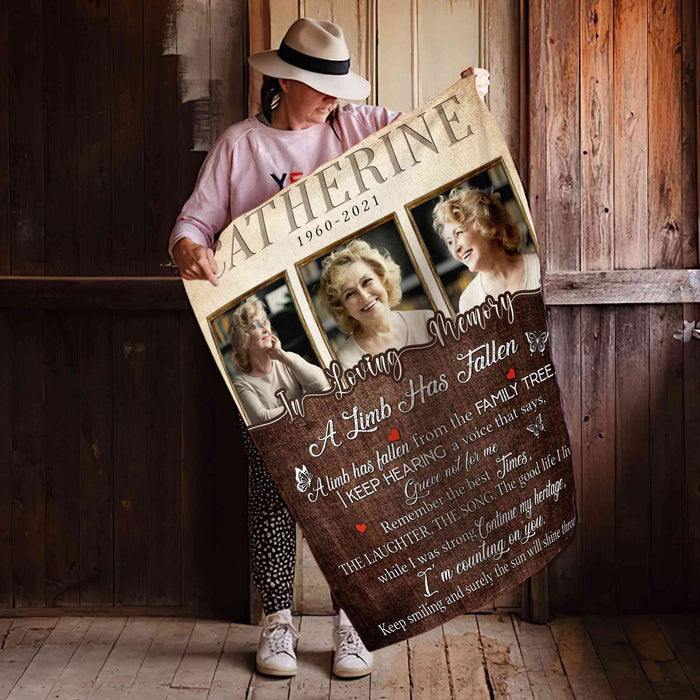 Personalized Memorial Blankets With Pictures For Loss Of Mother, A Limb Has Fallen, In Memory Throw Blanket, Remembrance Memorial Blankets For Funerals