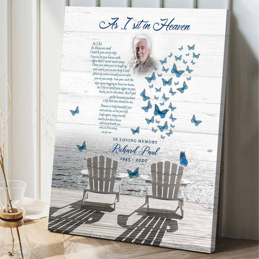 Personalized memorial gifts for loss of mother and father, As I Sit In Heaven Butterfly Personalized Wall Art, Memorial Gift Loss Of Father