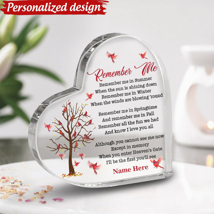 Personalized Memorial Heart Keepsake Remember Me Acrylic Plaque