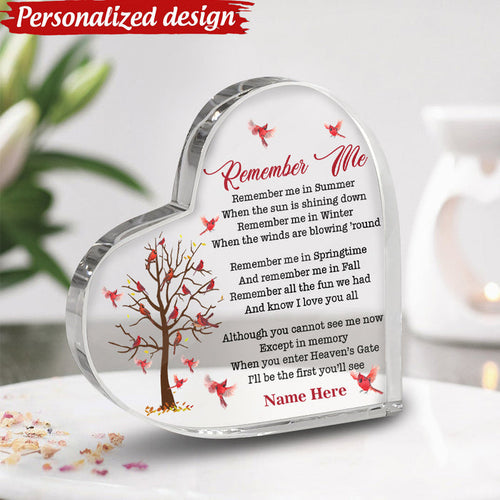 Personalized Memorial Heart Keepsake Remember Me Acrylic Plaque