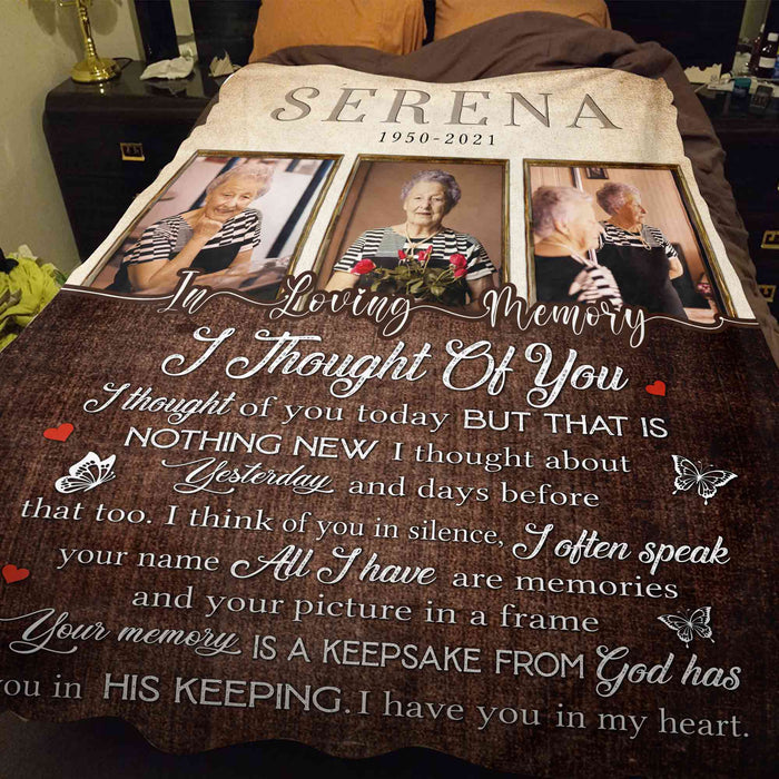 Personalized Memory Blankets For Loss Of Mother, I Thought Of You, Memorial Blankets With Pictures, Bereavement Poem Gifts, In Memory Of Photo Blanket