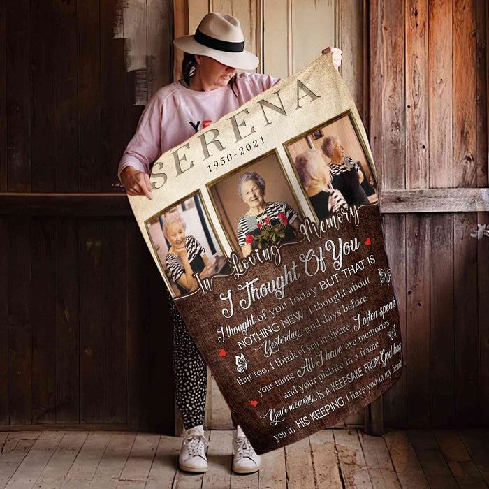Personalized Memory Blankets For Loss Of Mother, I Thought Of You, Memorial Blankets With Pictures, Bereavement Poem Gifts, In Memory Of Photo Blanket