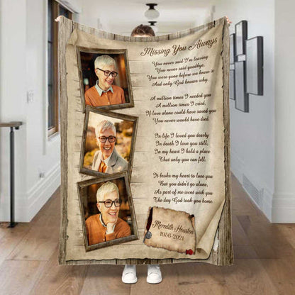 Personalized Sympathy Blankets For Loss Of Mother, Missing You Always, In Memory Throw Blanket, Comfort Blankets For Grieving, Bereavement Blankets