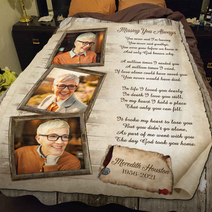 Personalized Sympathy Blankets For Loss Of Mother, Missing You Always, In Memory Throw Blanket, Comfort Blankets For Grieving, Bereavement Blankets
