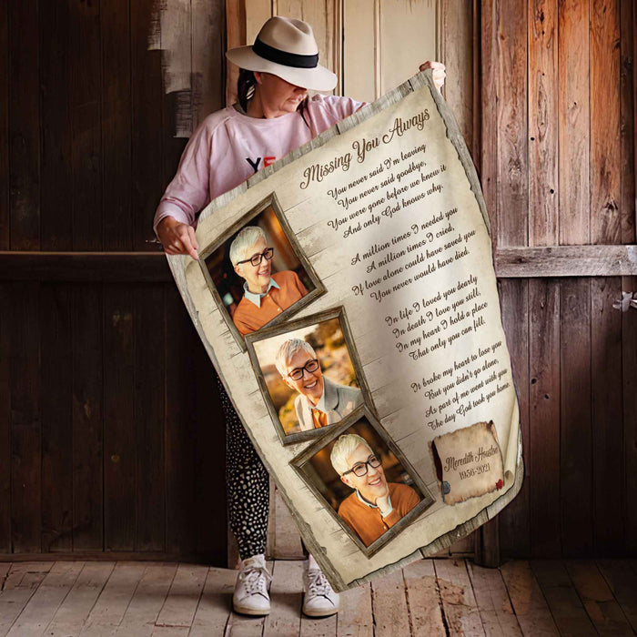 Personalized Sympathy Blankets For Loss Of Mother, Missing You Always, In Memory Throw Blanket, Comfort Blankets For Grieving, Bereavement Blankets
