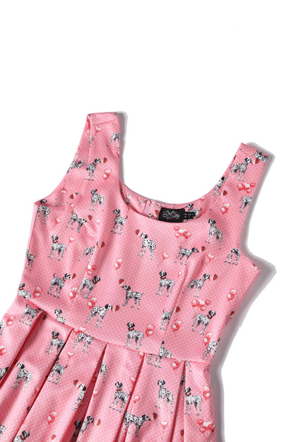 Amanda Pink Dalmatian Flared Dress