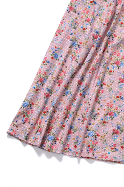 Janice Pink Floral Polka Dot Petal Sleeve Dress