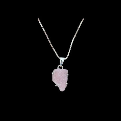 Pink Opal Freeform Sterling Silver Pendant On Sterling Box Chain
