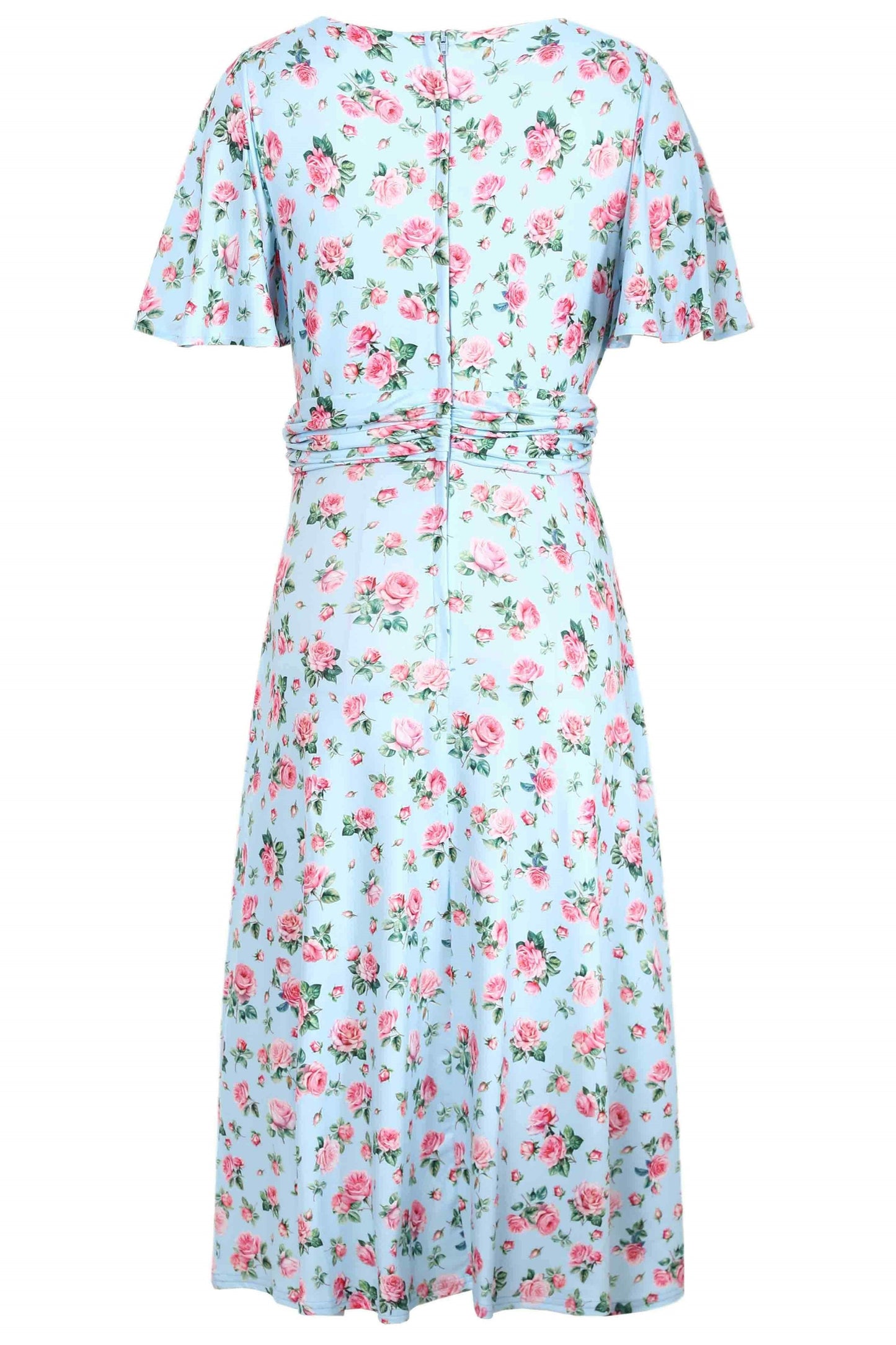Donna Pink Rose Day Dress In Baby Blue