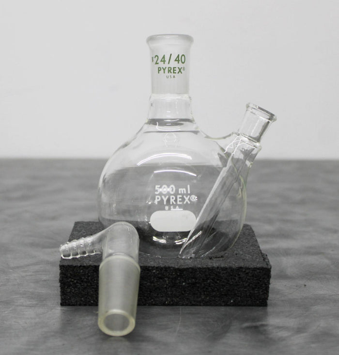 Pyrex 500mL Round Bottom Distilling Flask with Bent Inlet Adapter
