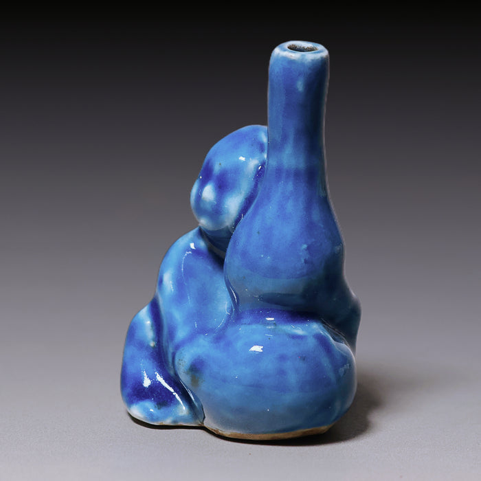 Qing Dynasty, Blue Glazed Incense Burner (Man & Gourd Drinking Bottle)