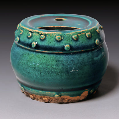 Qing Dynasty, Blue Glazes Drum Shaped Brush Washer (Calligraphy)