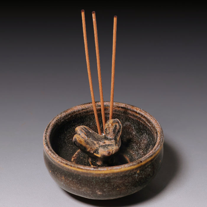 Qing Dynasty, Brown Glazed Incense Burner with Bird Figure