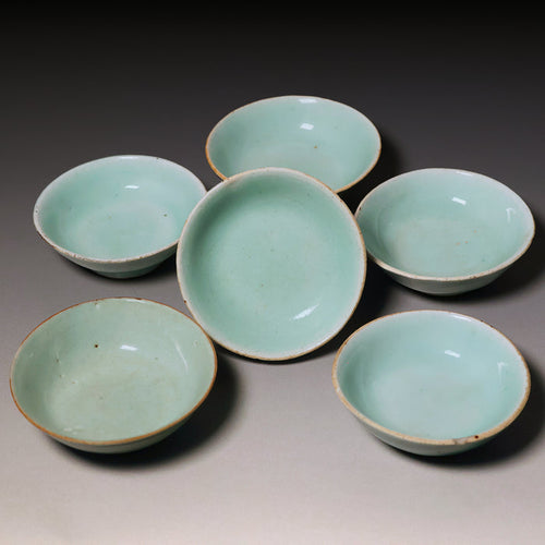 Qing Dynasty, Set of Six Light Blue Glazed Tea Cup Holders