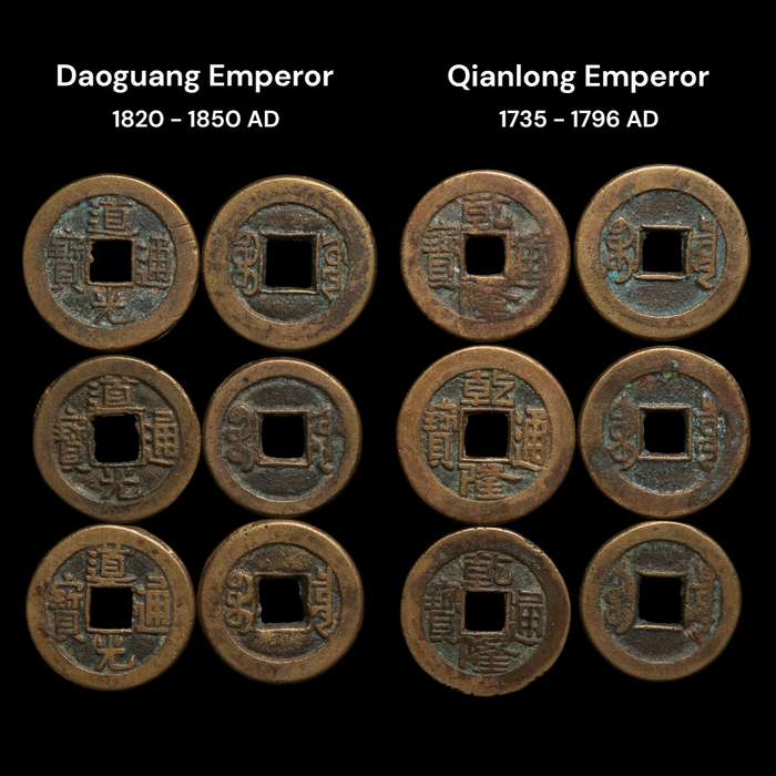 Qing Dynasty, Two Emperors: Qianlong & Daoguang, Copper Cash Coins - 1735 to 1850 CE - China