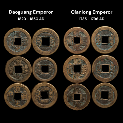 Qing Dynasty, Two Emperors: Qianlong & Daoguang, Copper Cash Coins - 1735 to 1850 CE - China