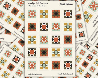 Quilt Block Illustrated Waterproof Vinyl Sticker Sheet