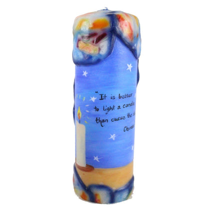 Quote Pillar Candle - "It is better to light a candle than curse the darkness" Chinese Proverb - Candlestock.com