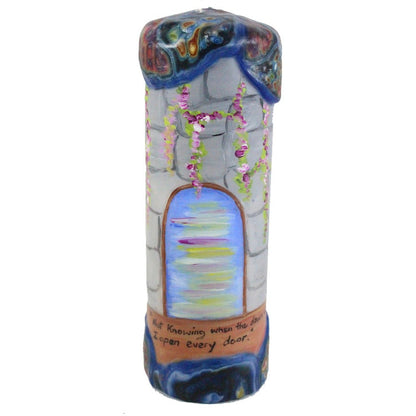 Quote Pillar Candle - "Not knowing when the dawn will come, I open every door" Emily Dickinson - Candlestock.com