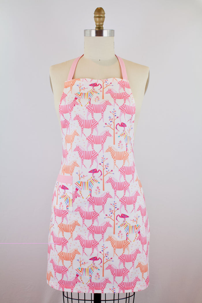 Rainbow Zebra Apron-The Blue Peony-Age Group_Adult,Animal_Zebra,Apron Style_Chef,Category_Apron,Color_Pink,Department_Kitchen,Material_Cotton,Pattern_Graphic,Theme_Animal