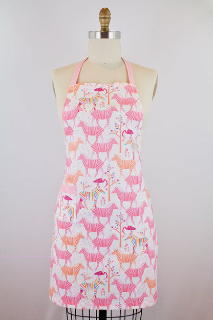 Rainbow Zebra Apron-The Blue Peony-Age Group_Adult,Animal_Zebra,Apron Style_Chef,Category_Apron,Color_Pink,Department_Kitchen,Material_Cotton,Pattern_Graphic,Theme_Animal