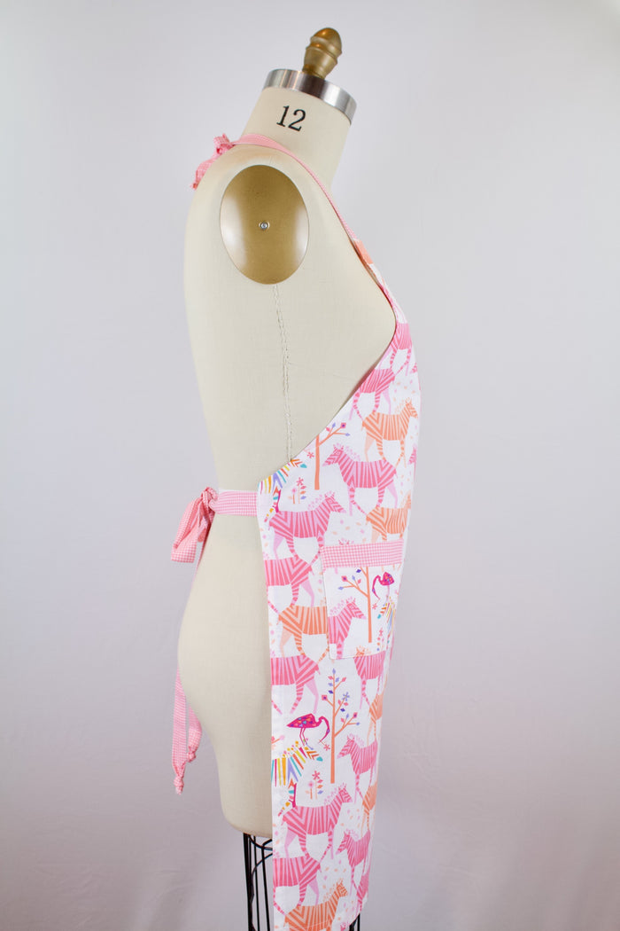 Rainbow Zebra Apron-The Blue Peony-Age Group_Adult,Animal_Zebra,Apron Style_Chef,Category_Apron,Color_Pink,Department_Kitchen,Material_Cotton,Pattern_Graphic,Theme_Animal