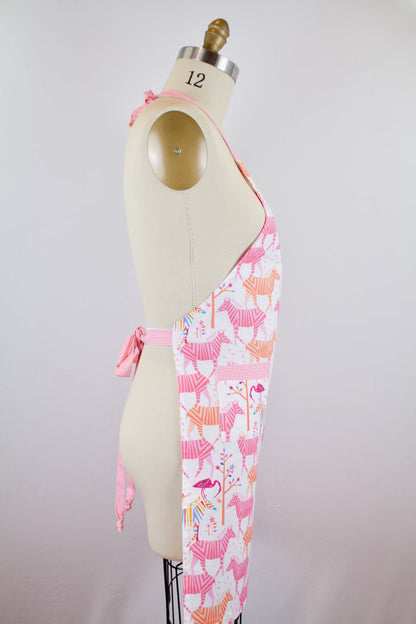 Rainbow Zebra Apron-The Blue Peony-Age Group_Adult,Animal_Zebra,Apron Style_Chef,Category_Apron,Color_Pink,Department_Kitchen,Material_Cotton,Pattern_Graphic,Theme_Animal