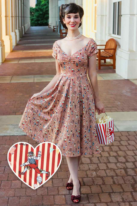 Lily Red Striped Circus Off Shoulder Dress