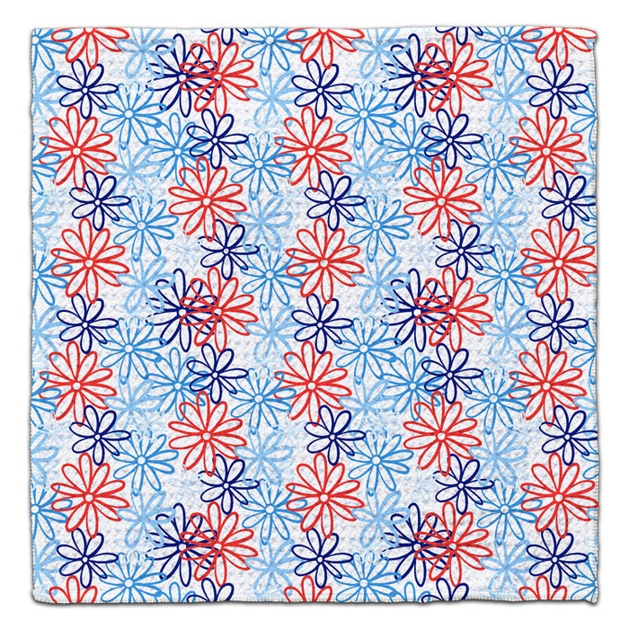 Red, White, Blue Flower Outlines Waffle Weave Washcloth