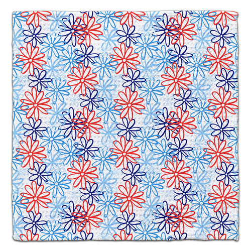 Red, White, Blue Flower Outlines Waffle Weave Washcloth
