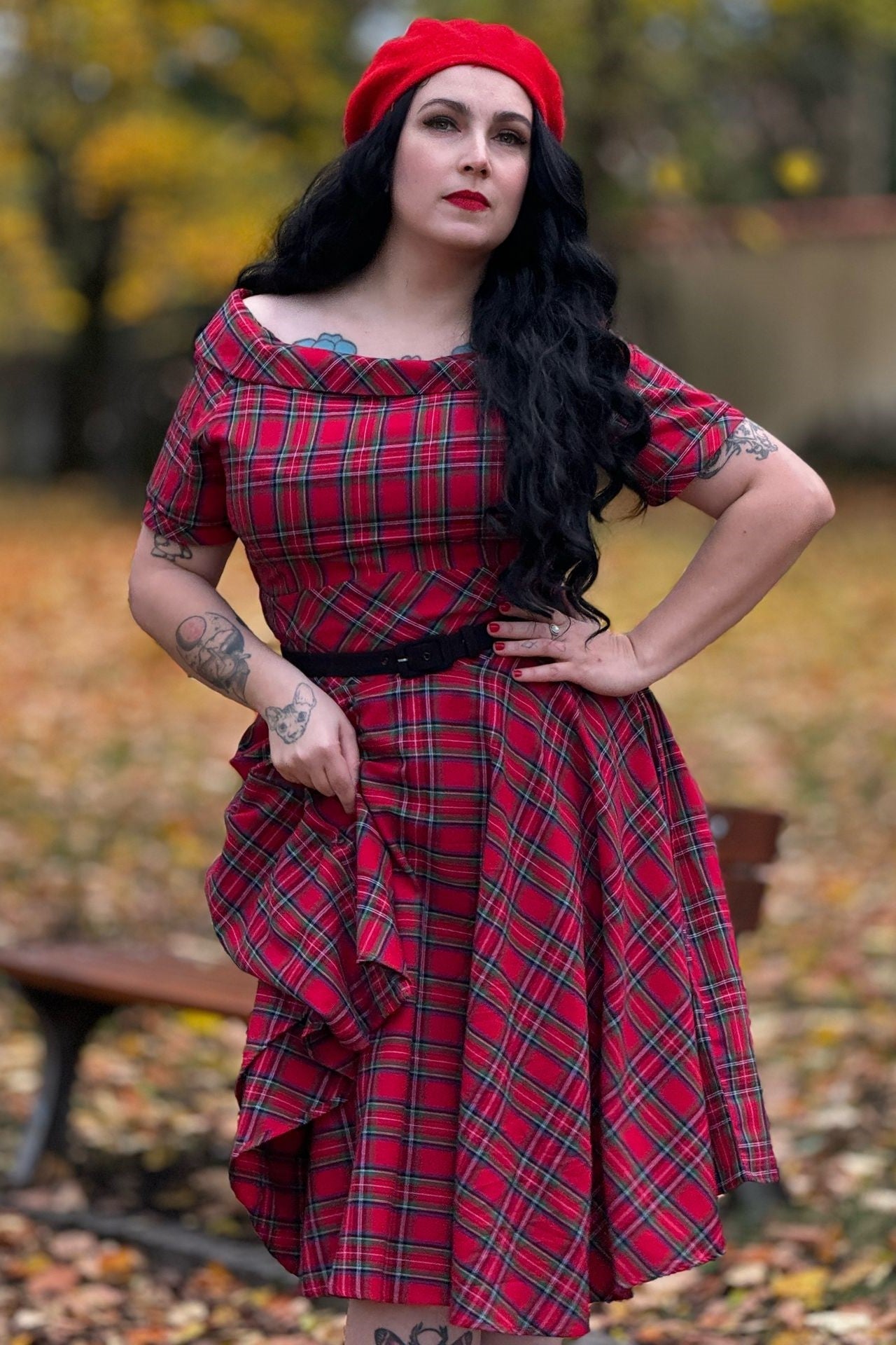 Darlene Retro Highland Red Tartan Circle Dress